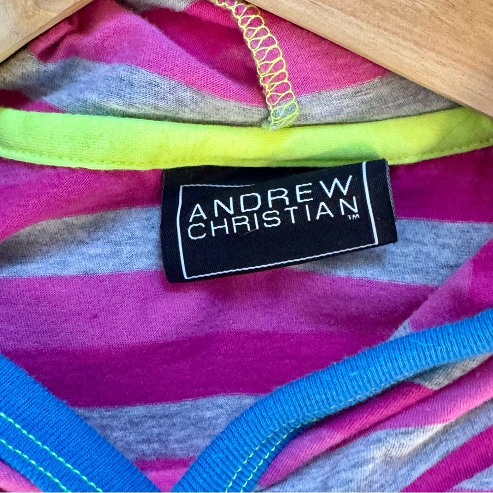 ➕ Andrew Christian Vibrant Striped Hooded Shredder Tank - Picture 5 of 6